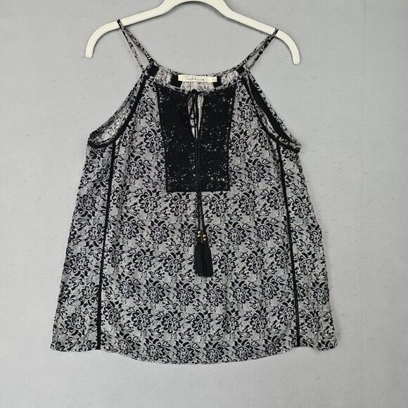 Solitare Top Womens S Black Bohemian Floral Strappy Tasseled Hippie Chic Beads - Picture 1 of 8